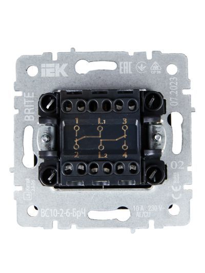 BRITE Выключатель 2-клавишный проходной 10А ВС10-2-6-БрЧ черный IEK