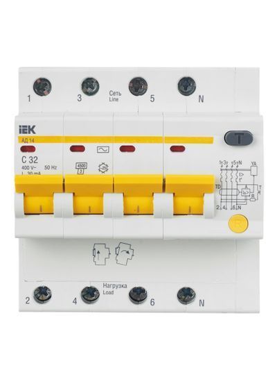 KARAT Дифференциальный автомат АД14 4P 32А 30мА тип AC IEK