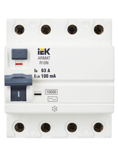 ARMAT Выключатель дифференциального тока R10N 4P 63А 100мА тип AC IEK