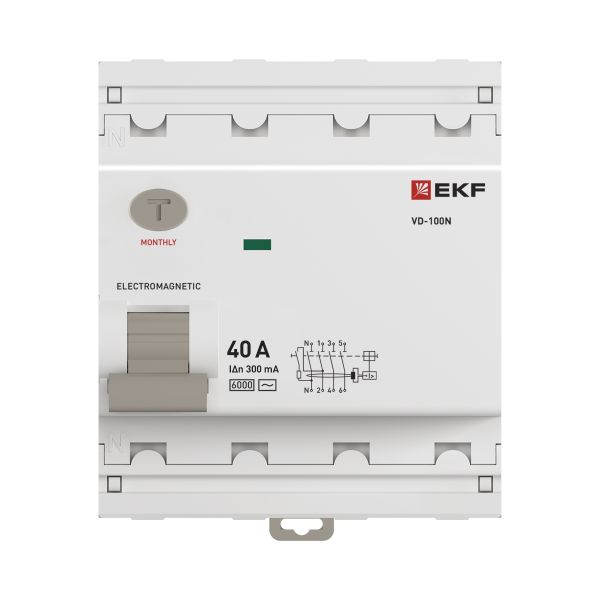 Выключатель дифференциального тока ВД-100N 4P 40А 300мА тип AC эл-мех 6кА PROXIMA EKF