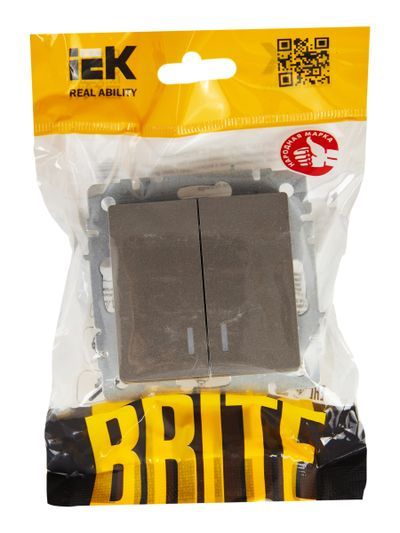 BRITE Выключатель 2-клавишный с индикацией 10А ВС10-2-1-БрС сталь IEK