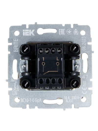 BRITE Выключатель 1-клавишный 10А ВС10-1-0-БрА алюминий IEK