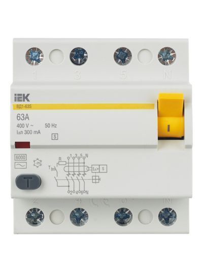 Выключатель дифференциальный (УЗО) ВД1-63S 4Р 63А 300мА IEK