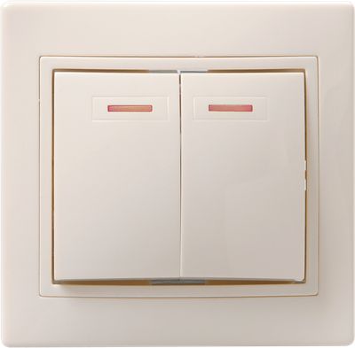 KVARTA Выключатель 2-клавишный с индикацией 10А ВС10-2-1-ККм кремовый GENERICA