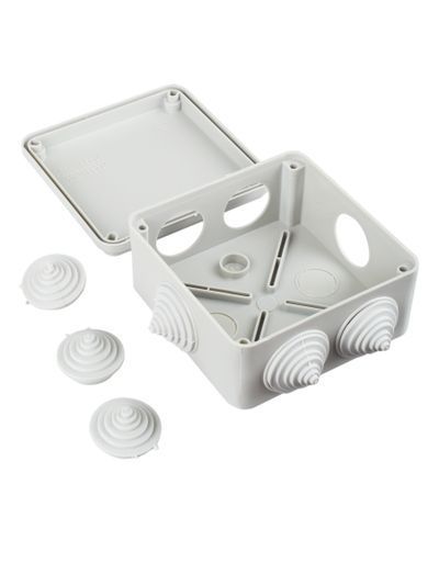 Коробка распаячная КМ41234 для открытой проводки безгалогенная (HF) 100х100х50мм IP55 6 гермовводов серая IEK