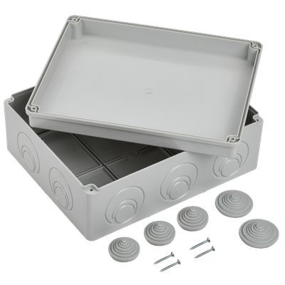 Коробка распаячная КМ41271 для открытой проводки безгалогенная (HF) 240х195х90мм IP44 5 вводов серая IEK