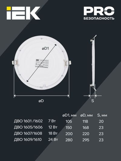 Светильник ДВО 1606 белый круг LED 12Вт 6500 IP20 IEK