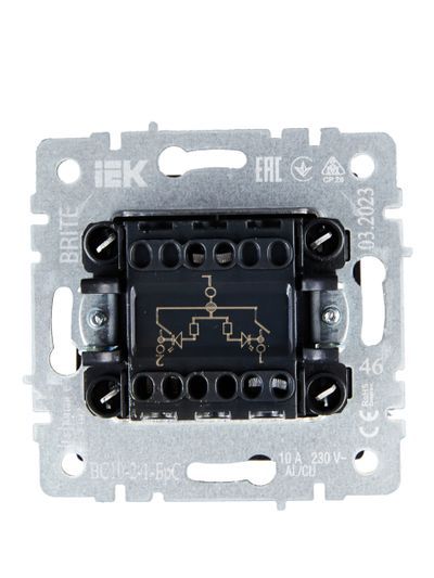 BRITE Выключатель 2-клавишный с индикацией 10А ВС10-2-1-БрС сталь IEK