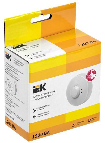 Датчик движения ДД-МВ101 1200Вт 360град 8м IP20 белый IEK