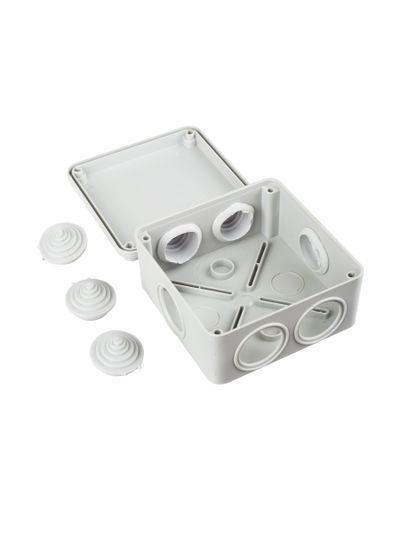 Коробка распаячная КМ41233 для открытой проводки безгалогенная (HF) 100х100х50мм IP44 6 гермовводов серая IEK