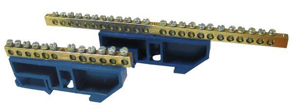 Шина "0" N (6x9мм) 12 отверстий латунь синий изолятор на DIN-рейку EKF PROxima