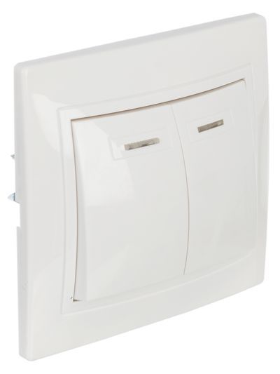 KVARTA Выключатель 2-клавишный с индикацией 10А ВС10-2-1-КБ белый GENERICA