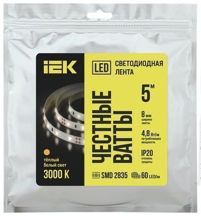 Лента светодиодная 5м LSR-2835WW60-4,8-IP20-12В IEK