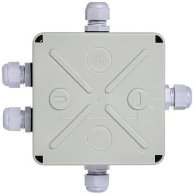 Коробка распаячная КМ41330 для открытой проводки безгалогенная (HF) 100х100х50мм IP55 5 гермовводов PG9 серая IEK