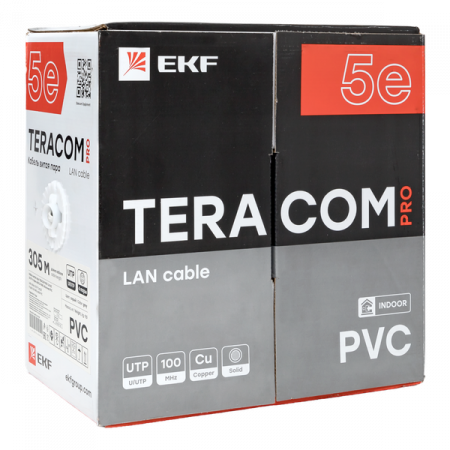 Кабель витая пара TERACOM PRO Cat.5E U/UTP 4 пары solid 24AWG оболочка PVC цвет серый (упак. 305м)