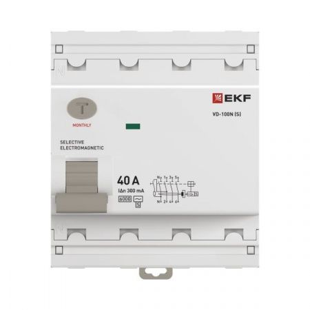 Выключатель дифференциального тока ВД-100N (S) 4P 40А 300мА тип AC эл-мех 6кА PROXIMA EKF