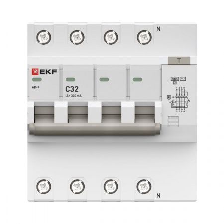 Дифференциальный автомат АД-4 32А/300мА (хар. C, AC, электронный) 6кА EKF PROxima