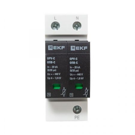 Ограничитель импульсных напряжений ОПВ-C/2P In 20кА 440В с сигн. EKF