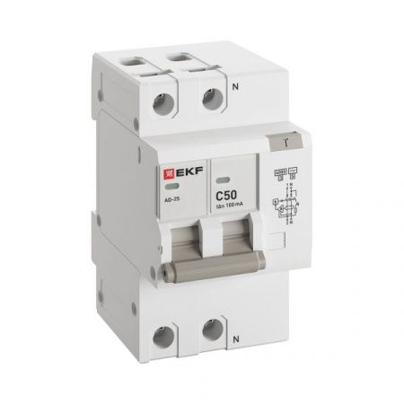 Автоматический выключатель дифференциального тока АД-2 2Р (S) 50А характеристика C 100мА тип АС электронный селективный 6кА PROXIMA EKF