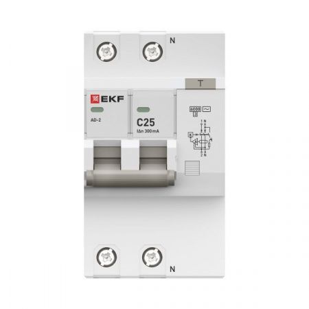 Дифференциальный автомат АД-2 25А/300мА (хар. C, AC, электронный, защита 270В) 6кА EKF PROxima