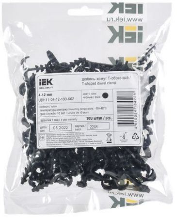 Дюбель-хомут Т-образный 4-12мм нейлон черный (100шт/упак) IEK