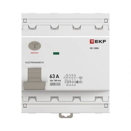Выключатель дифференциального тока ВД-100N 4P 63А 100мА тип A эл-мех 6кА PROXIMA EKF