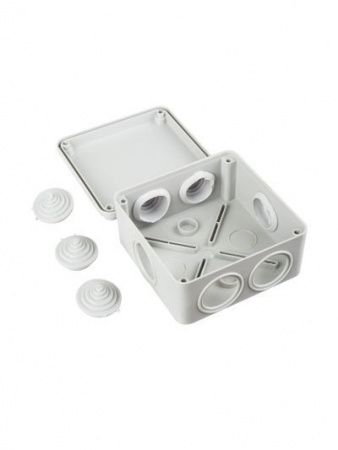 Коробка распаячная КМ41233 для открытой проводки безгалогенная (HF) 100х100х50мм IP44 6 гермовводов серая IEK