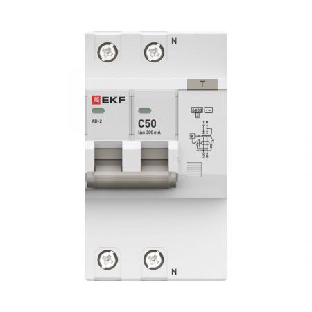 Дифференциальный автомат АД-2 50А/300мА (хар. C, AC, электронный, защита 270В) 6кА EKF PROxima