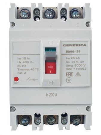 Выключатель автоматический ВА66-35 3Р 200А 25кА GENERICA