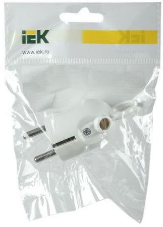 Вилка разборная угловая ВПу12-01-Ст с заземляющим контактом с кольцом 16А белая IEK