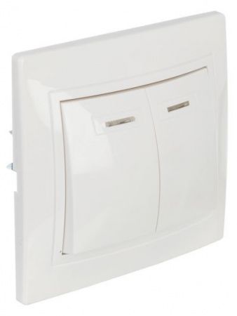 KVARTA Выключатель 2-клавишный с индикацией 10А ВС10-2-1-КБ белый GENERICA