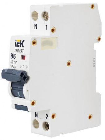 ARMAT Автоматический выключатель дифференциального тока B06S 1P+NP B6 30мА тип AC (18мм) IEK