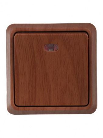 OKTAVA Выключатель 1-клавишный с индикацией для открытой установки 10А ВС20-1-1-ОД дуб GENERICA